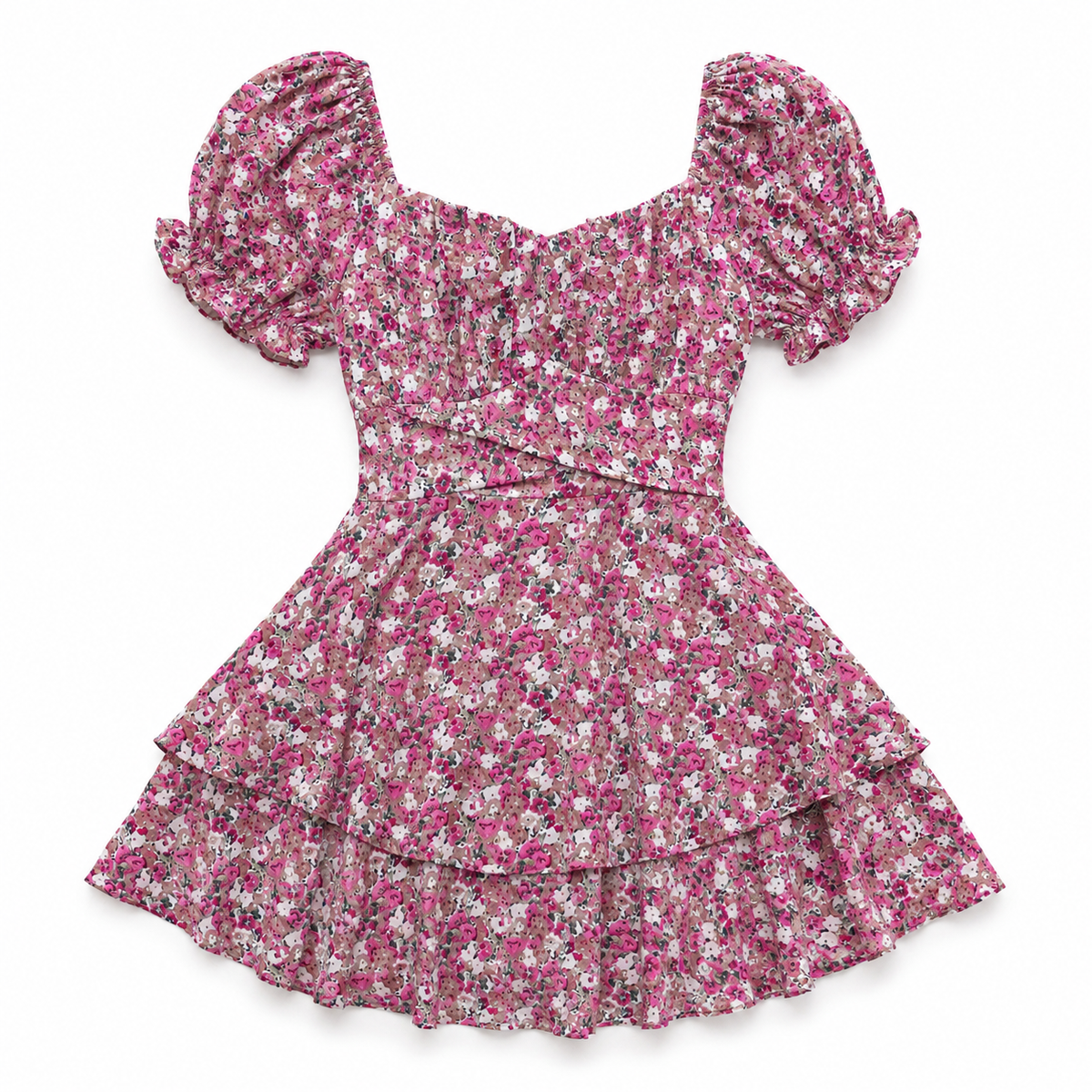 Fashion Floora Women's Floral Print Ruffle Hem Short Sleeve Mini Dress