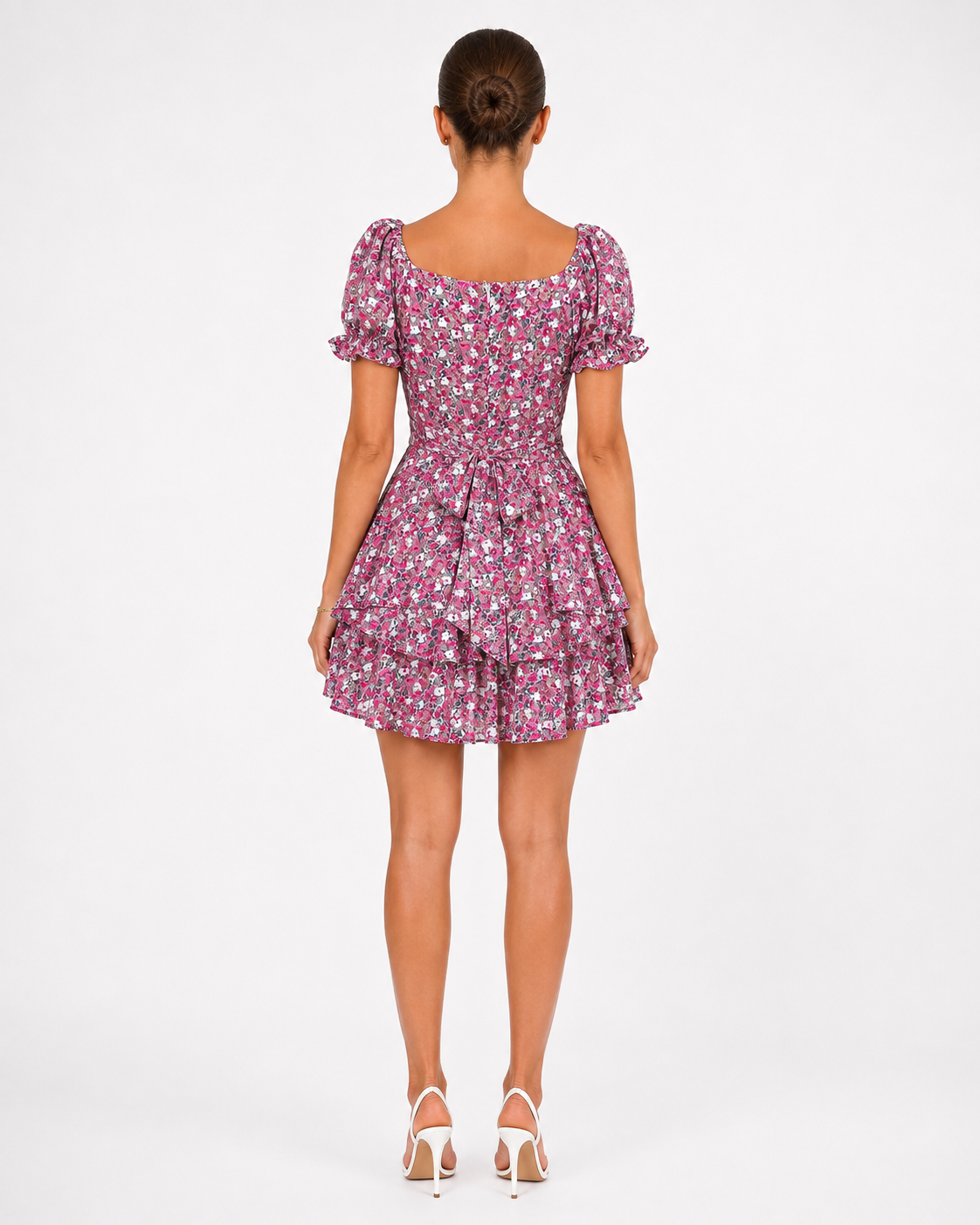 Fashion Floora Women's Floral Print Ruffle Hem Short Sleeve Mini Dress