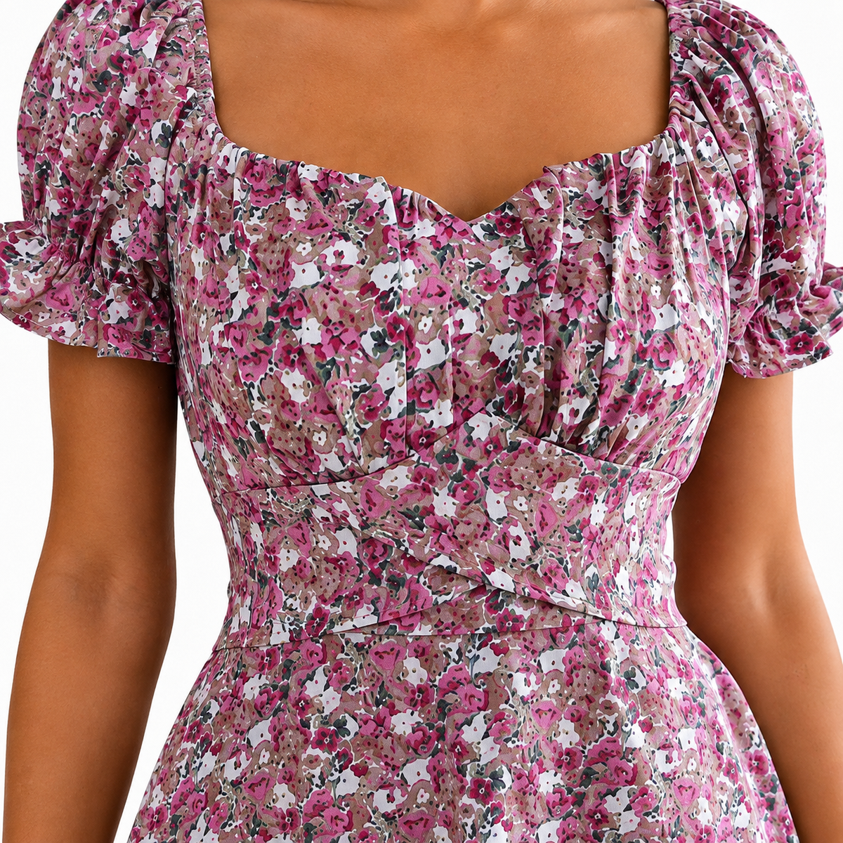 Fashion Floora Women's Floral Print Ruffle Hem Short Sleeve Mini Dress