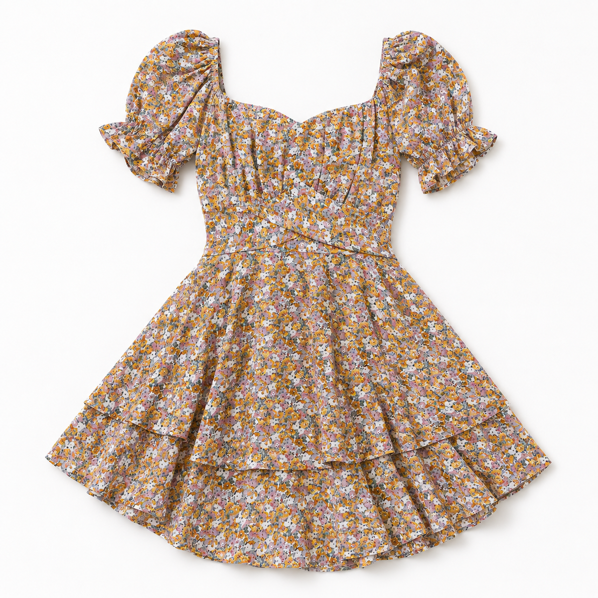 Fashion Floora Women's Floral Print Ruffle Hem Short Sleeve Mini Dress