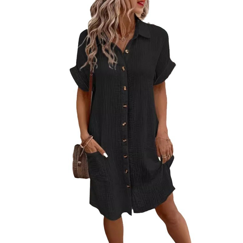 Fashion Floora Women's Collared Button-Down Shirt Dress with Pockets