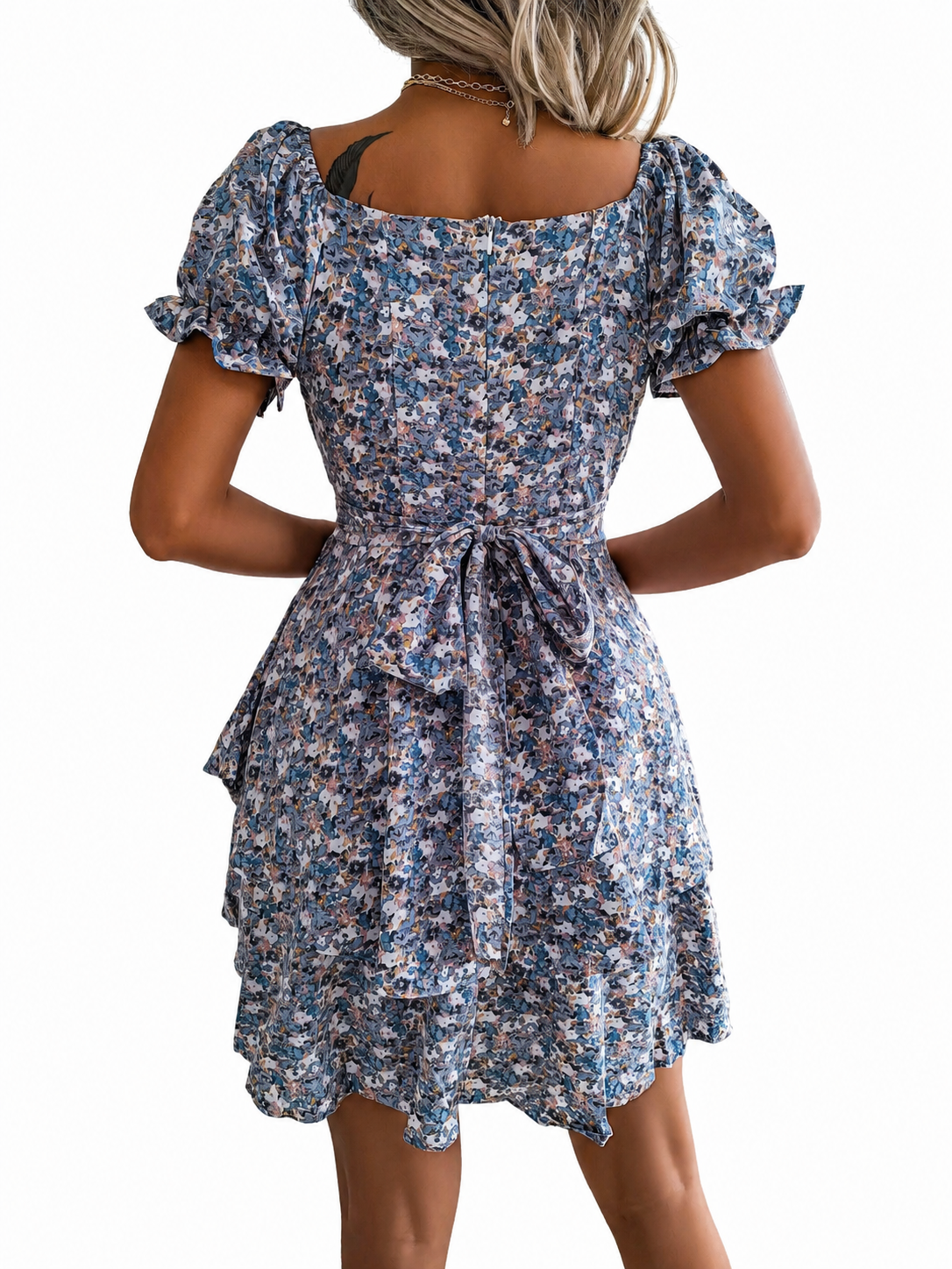 Fashion Floora Women's Floral Print Ruffle Hem Short Sleeve Mini Dress