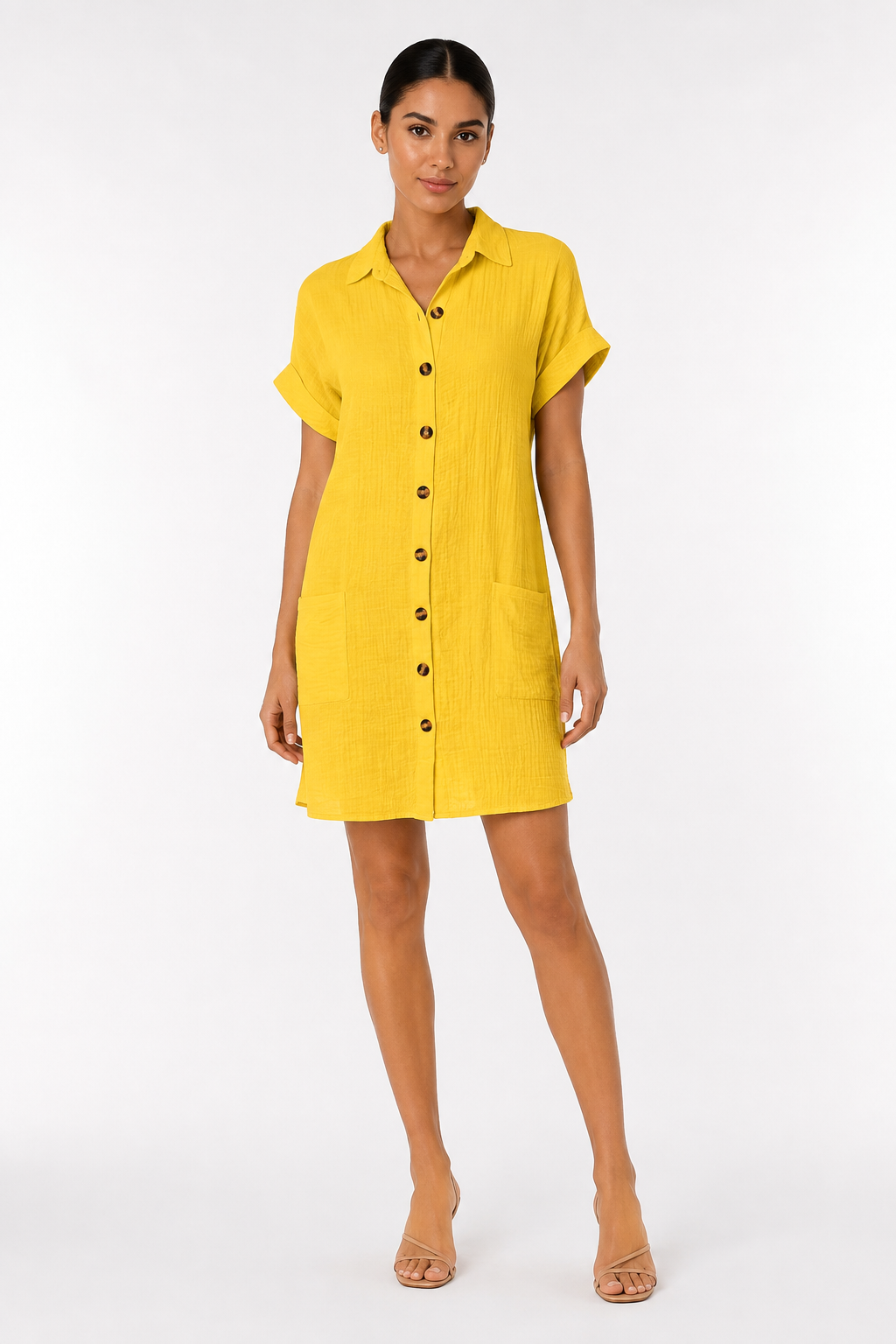 Fashion Floora Women's Collared Button-Down Shirt Dress with Pockets