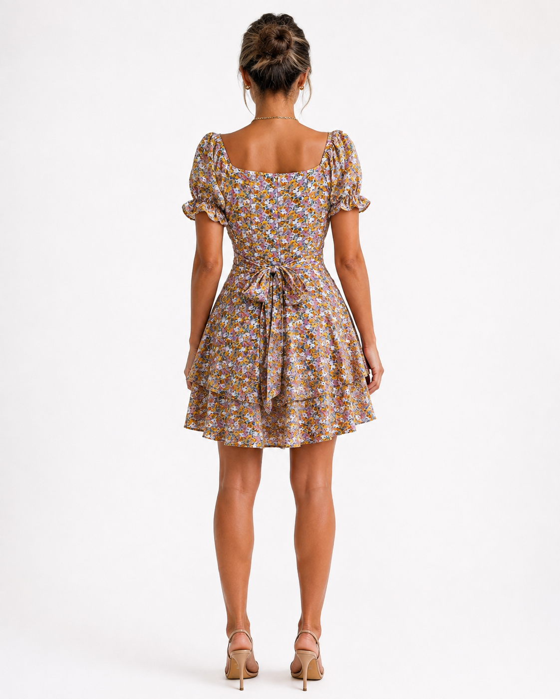 Fashion Floora Women's Floral Print Ruffle Hem Short Sleeve Mini Dress