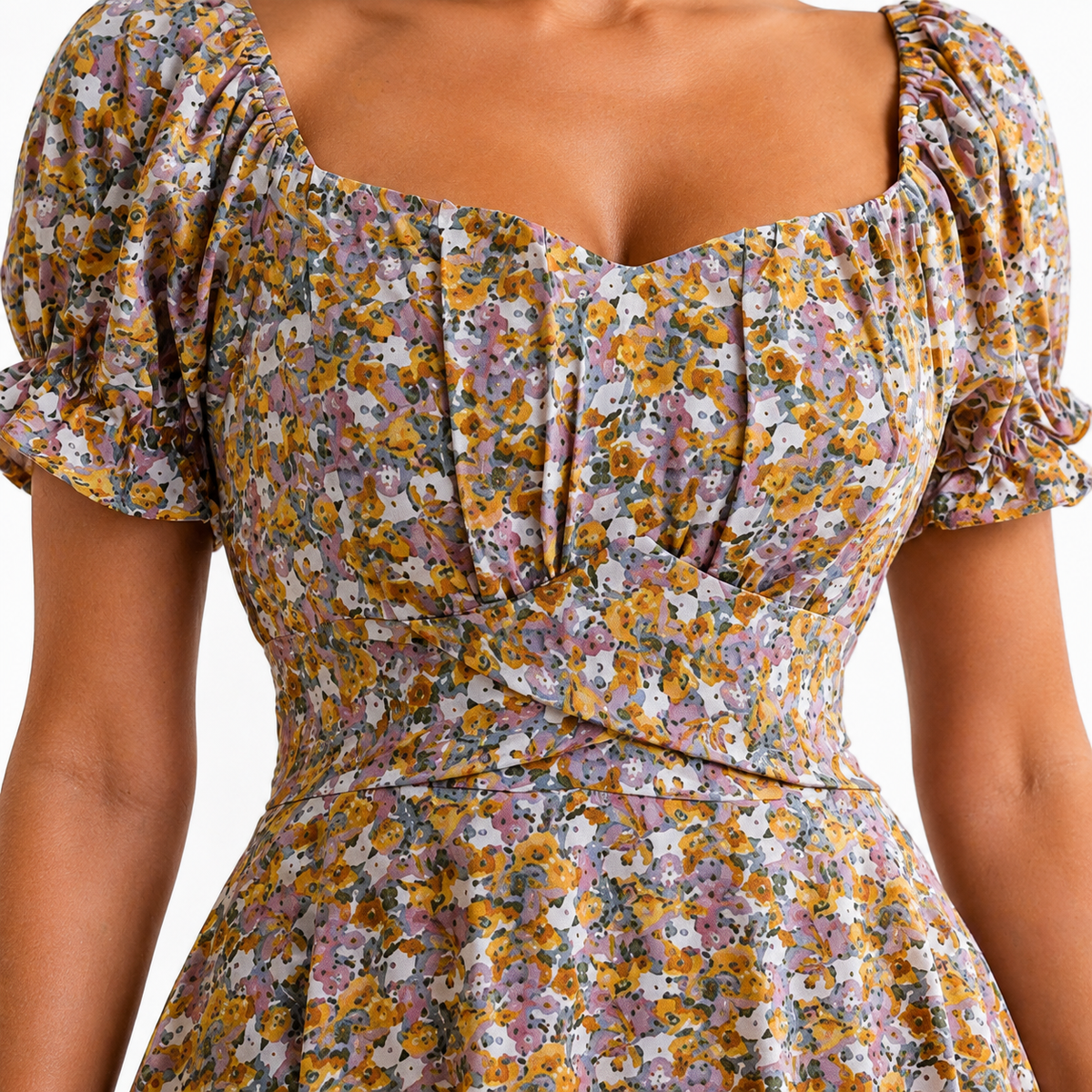 Fashion Floora Women's Floral Print Ruffle Hem Short Sleeve Mini Dress