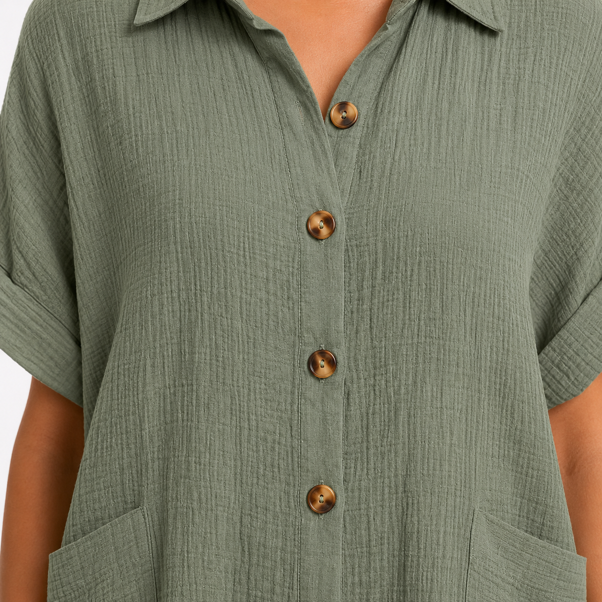 Fashion Floora Women's Collared Button-Down Shirt Dress with Pockets