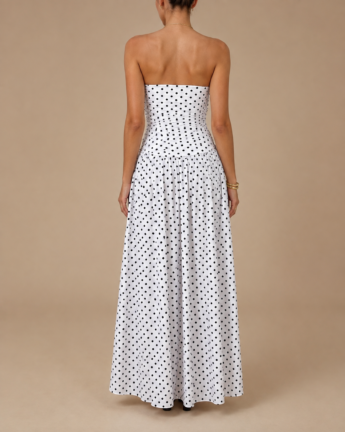 Fashion Floora Women's Polka Dot Strapless Ruched Maxi Dress