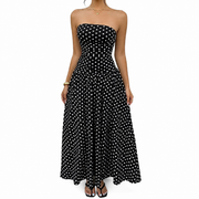 Fashion Floora Women's Polka Dot Strapless Ruched Maxi Dress