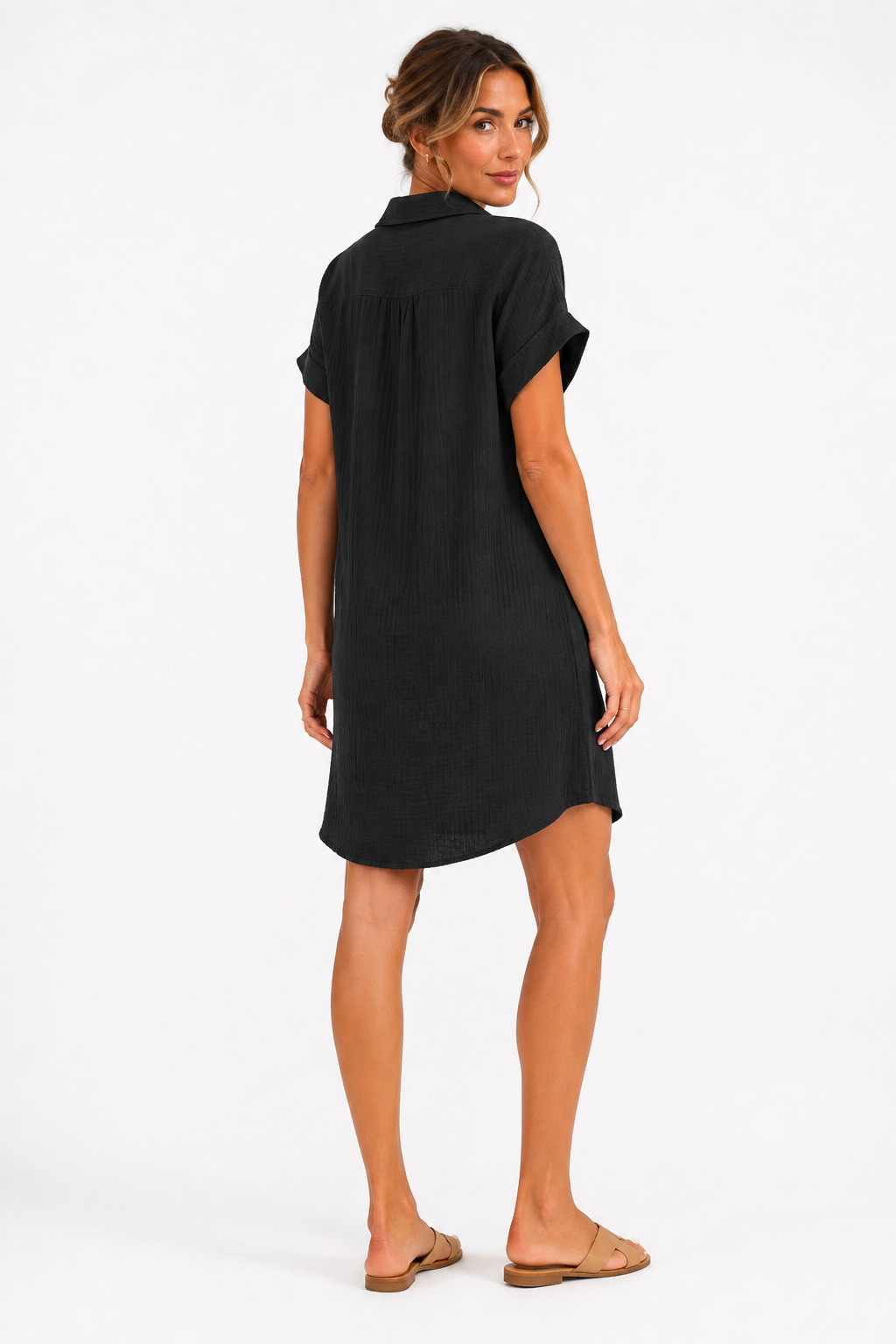 Fashion Floora Women's Collared Button-Down Shirt Dress with Pockets