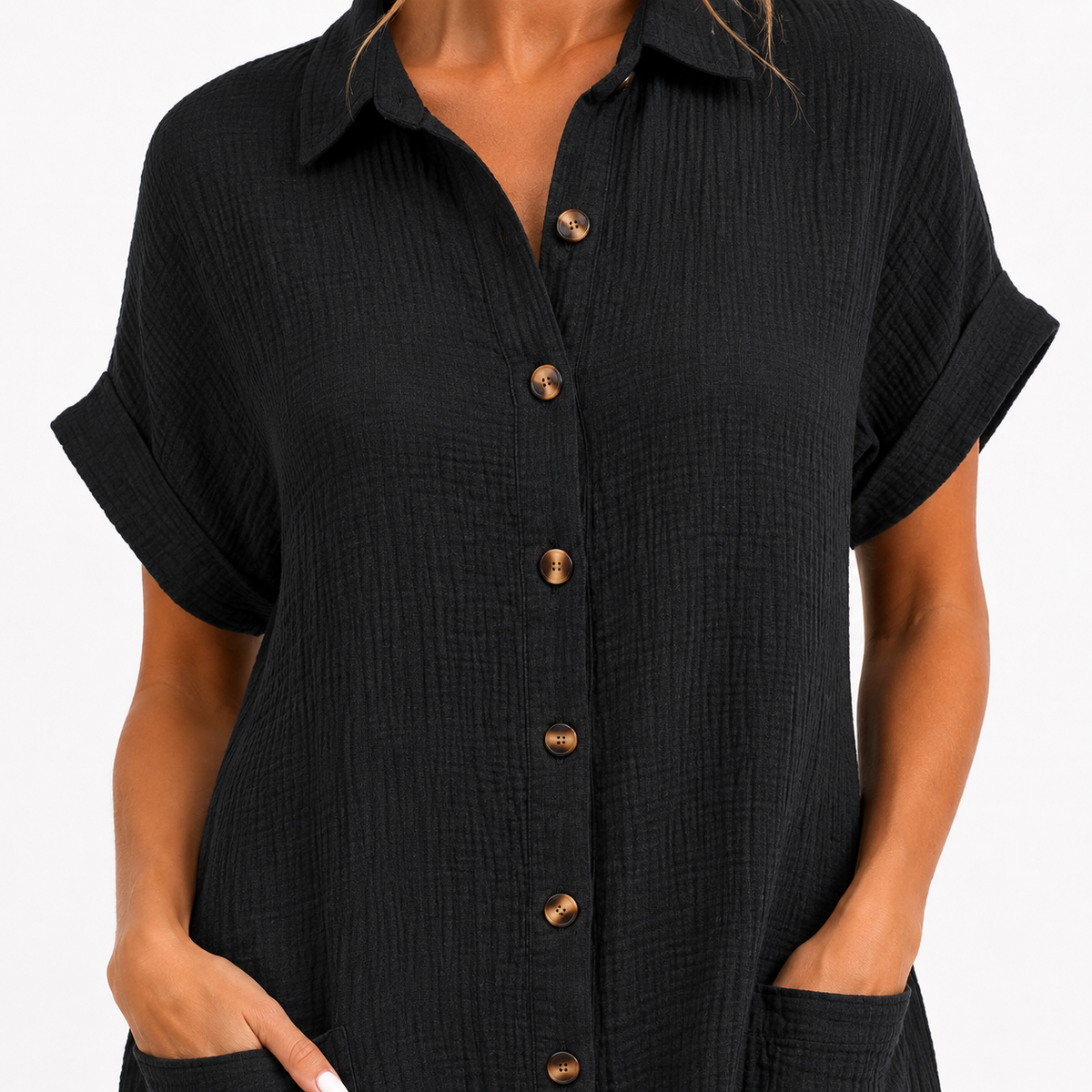 Fashion Floora Women's Collared Button-Down Shirt Dress with Pockets