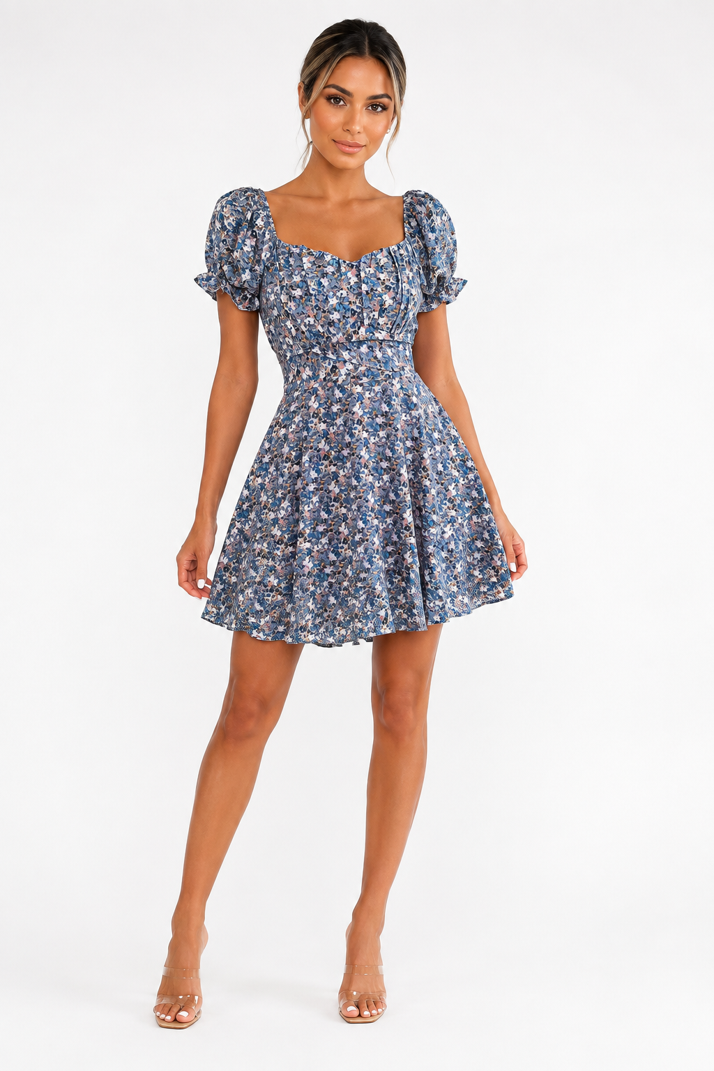 Fashion Floora Women's Floral Print Ruffle Hem Short Sleeve Mini Dress