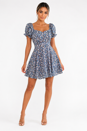 Fashion Floora Women's Floral Print Ruffle Hem Short Sleeve Mini Dress