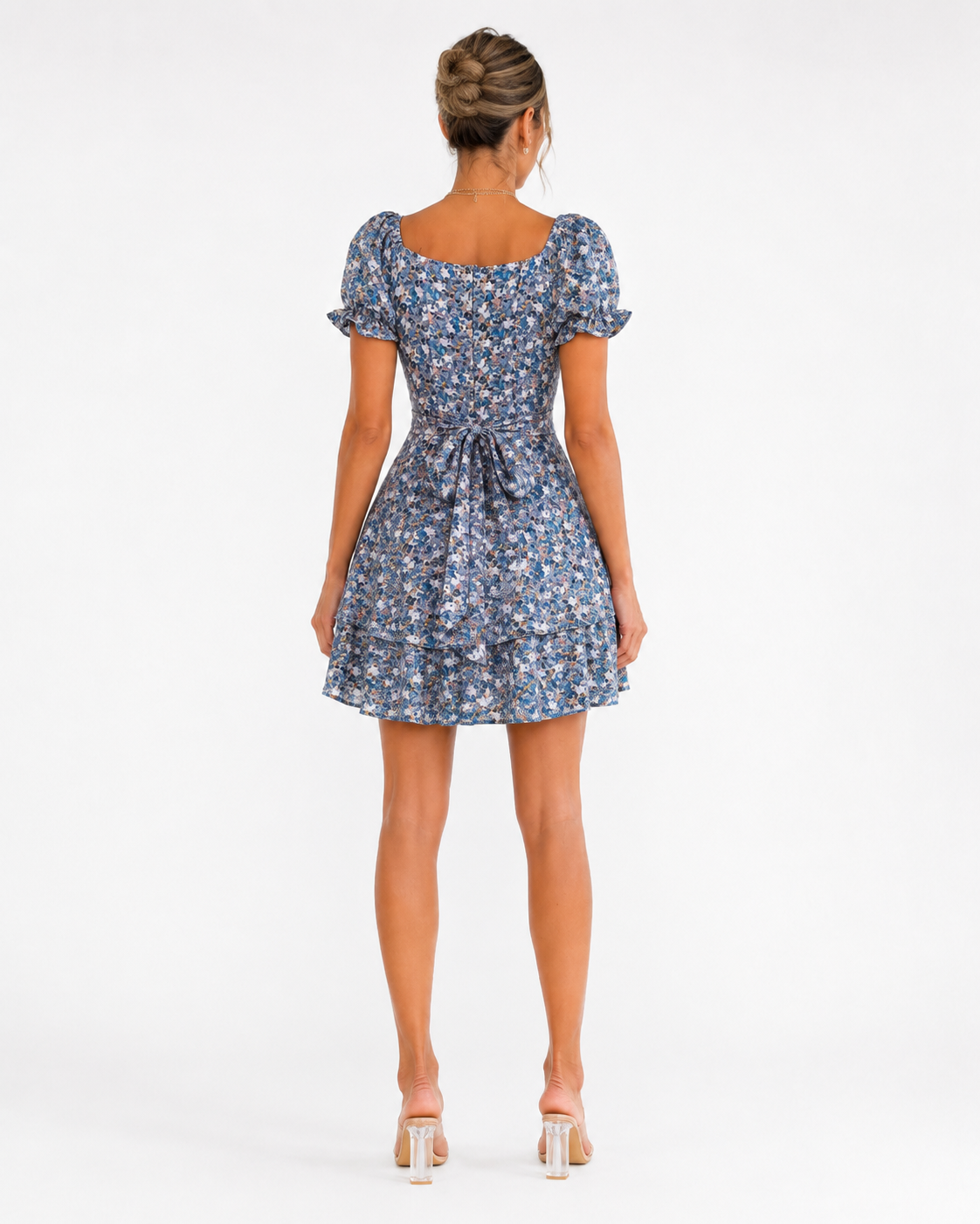 Fashion Floora Women's Floral Print Ruffle Hem Short Sleeve Mini Dress