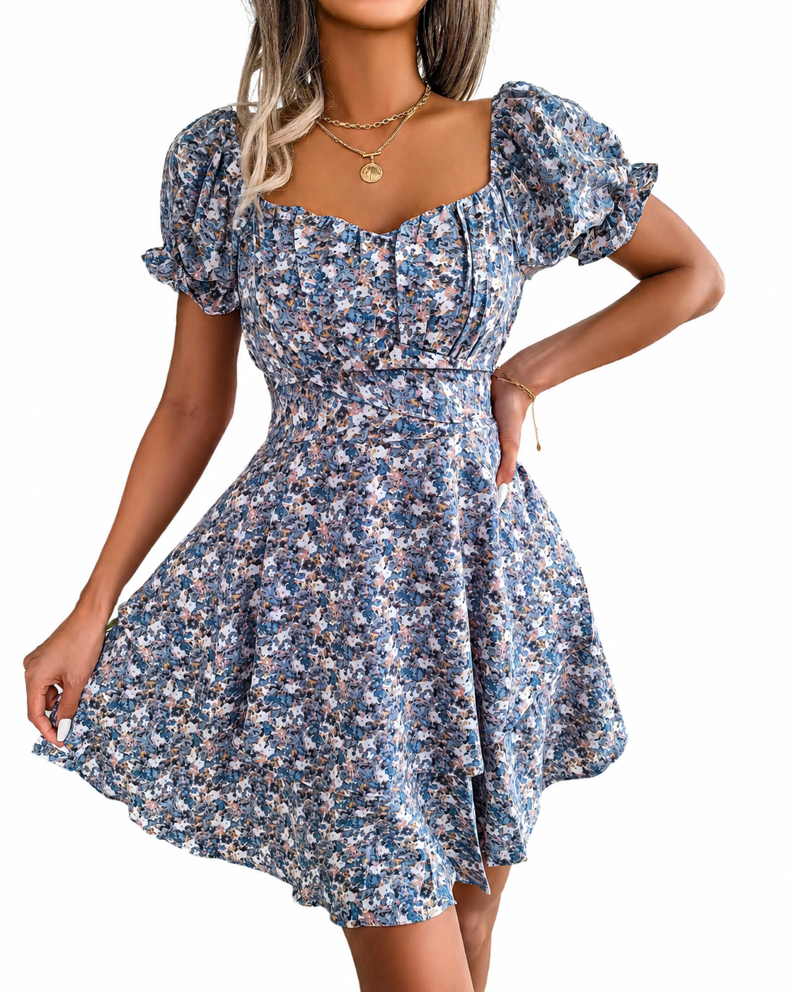 Fashion Floora Women's Floral Print Ruffle Hem Short Sleeve Mini Dress