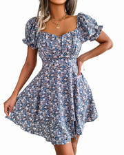 Fashion Floora Women's Floral Print Ruffle Hem Short Sleeve Mini Dress