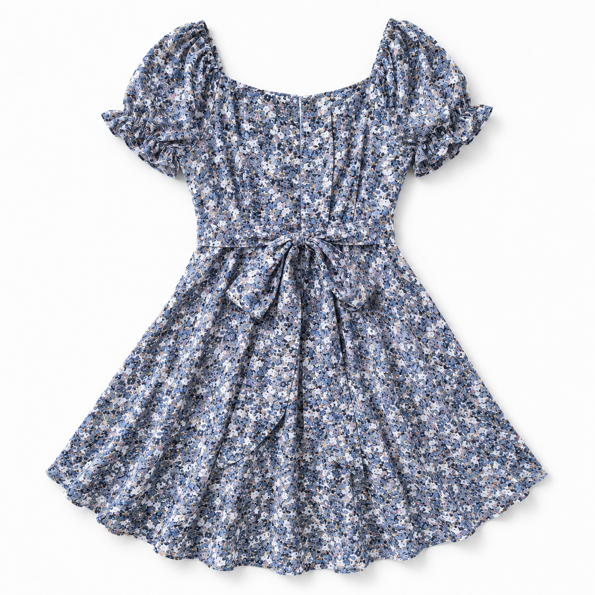 Fashion Floora Women's Floral Print Ruffle Hem Short Sleeve Mini Dress