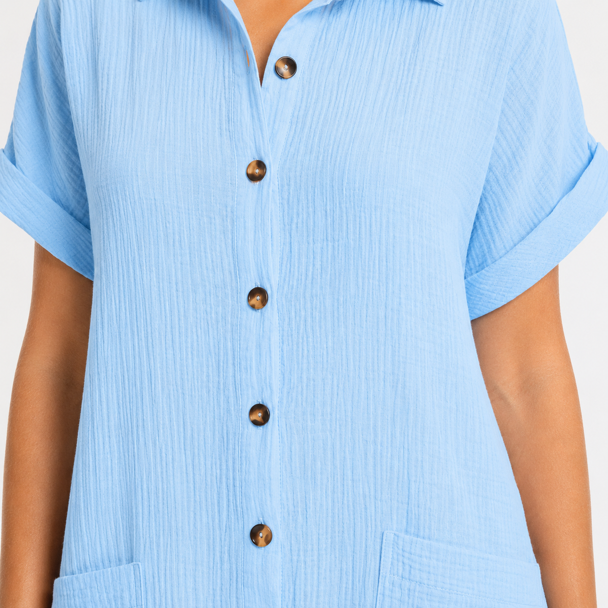 Fashion Floora Women's Collared Button-Down Shirt Dress with Pockets